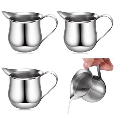Imagem de 4 peças de jarro creamer em forma de sino 85 g copo de café expresso aço inoxidável creamer jarra acabamento espelhado mini jarra de aço inoxidável para cafeteria, restaurante, padaria, cozinha
