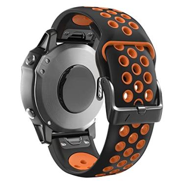 Imagem de DFAMIN 26 22mm Pulseira de silicone colorida para Garmin Fenix 6X 6 Pro Fenix 5X 5 Plus 3 3HR Pulseiras de liberação rápida de ajuste fácil (cor: laranja preta, tamanho: 22mm Fenix 5 5Plus)