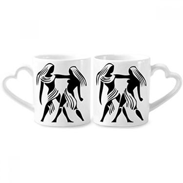 Imagem de Conjunto de canecas de porcelana para casal, signo do zodíaco, constelação de gêmeos, xícara de cerâmica para amantes, alça de coração