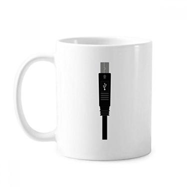 Imagem de Cabo de carregamento preto USB plugue padrão caneca cerâmica xícara de porcelana café louça