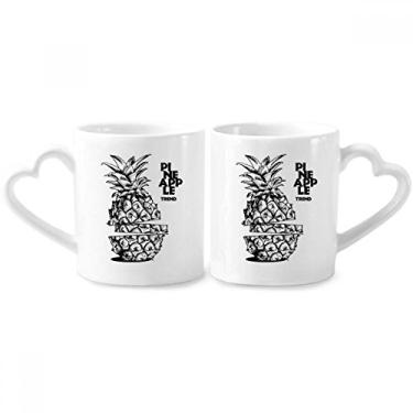 Imagem de Conjunto de canecas de porcelana para casais, desenho de linha de frutas, abacaxi, tendência, coração