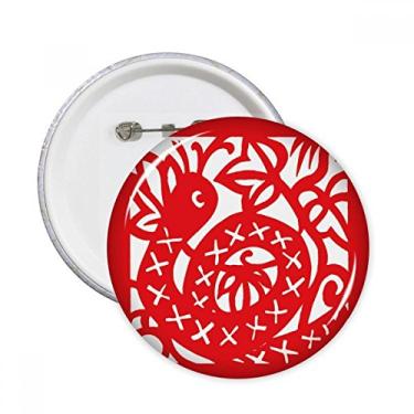 Imagem de Broche redondo com estampa de serpente animal China zodíaco com emblema de botão para decoração 5 peças