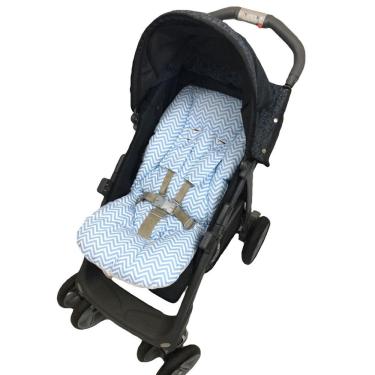 Imagem de Colchonete Para Carrinho De Bebê Universal Chevron Azul Bebê