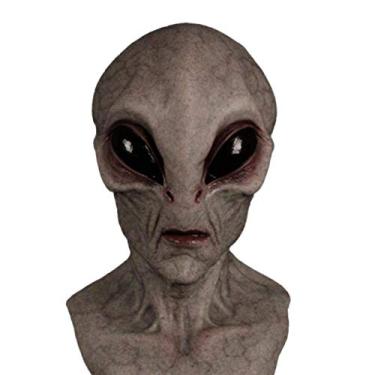 Imagem de KELATI Máscara de látex alienígena de Halloween Alienígena Máscara de Terror para a cabeça, fantasia de Halloween adereços para festa - Cinza