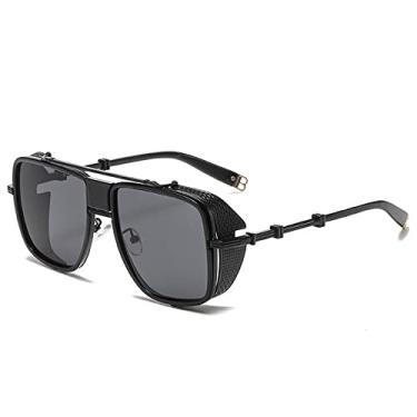 Imagem de Óculos de sol de armação oca de tamanho grande para homens, liga vintage punk, óculos de sol femininos chiques, tons frios, preto todo cinza, tamanho único