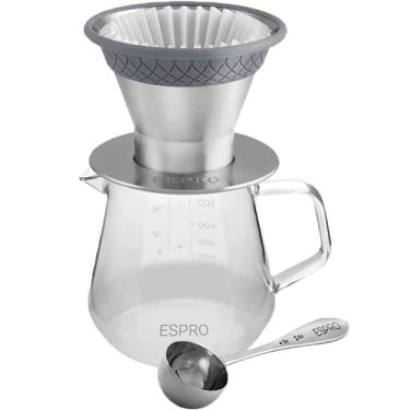 Imagem de ESPRO - Kit de preparação de café BLOOM Pour Over – Aço inoxidável escovado durável, filtro duplo com microfiltro patenteado e 50 filtros de papel