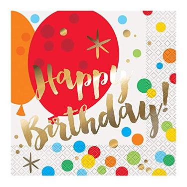 Imagem de Guardanapos de festa de feliz aniversário arco-íris brilhante, 16 unidades