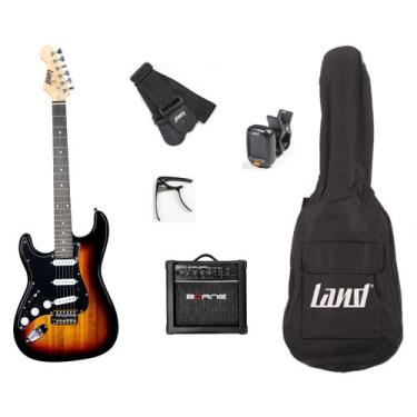 Imagem de Kit Guitarra Land Canhoto Sunburst+Cubo G30+Acessórios