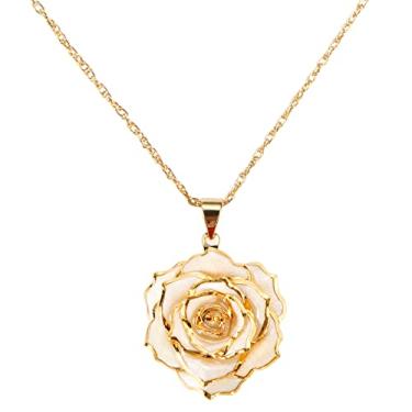 Imagem de AliveRose Colar mergulhado em ouro rosa real para mulheres, colar com pingente de rosa mergulhada em ouro 24K, joias, dia das mães, aniversários, Natal, ocasiões especiais, presentes para sua mãe