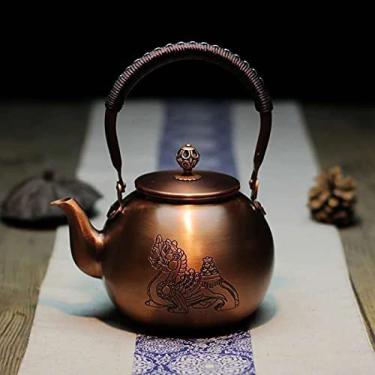 Imagem de Bule De Chá De Cobre Sólido Feito À Mão Chaleira De Fogão Bule De Chá De Cobre Gravado Grosso Chaleira De Fogão Bule De Chá Assobiando Chaleira Para Fogão Infusores De Bule De Chá Para Chá A Grane