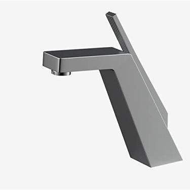 Imagem de Torneira de lavatório preta/cromada com alça única torneiras de pia montadas no convés misturador frio e quente para torneiras de guindaste de banheiro, cinza claro