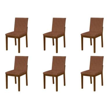 Imagem de Kit 6 Cadeiras De Jantar Pérola Estofadas Em Couro Pu Caramelo Base Ma