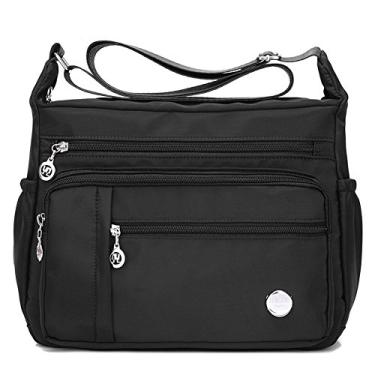 Imagem de Bolsa de ombro feminina Karresly bolsa de viagem bolsa carteiro transversal corpo de nylon com muitos bolsos, Preto, Large