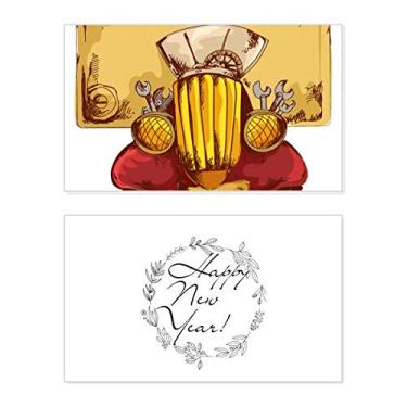 Imagem de Cartão de felicitações com mensagem de abençoada presente retrô vintage para transporte de carro Grã-Bretanha, Reino Unido Ano Novo