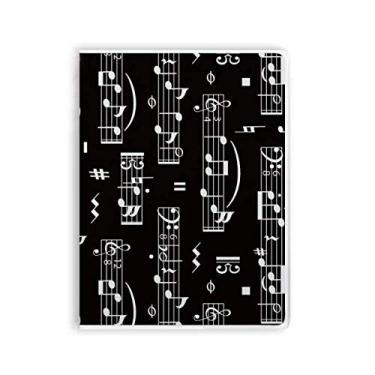 Imagem de Caderno branco com notas musicais em barra, capa de goma preta para diário de capa macia