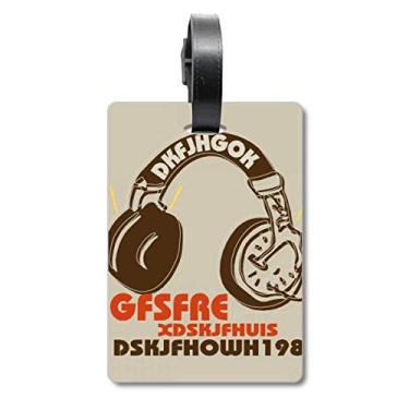 Imagem de Fone de ouvido marrom Rock Music Crazy Mala com etiqueta para cartão de bagagem