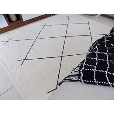 Imagem de Tapete Para Sala Cru e Preto Bordado Geométrico 1.50x2.00