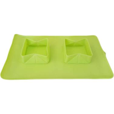Imagem de Comedouro e Bebedouro Silicone Quadrado Verde - Tam. Único