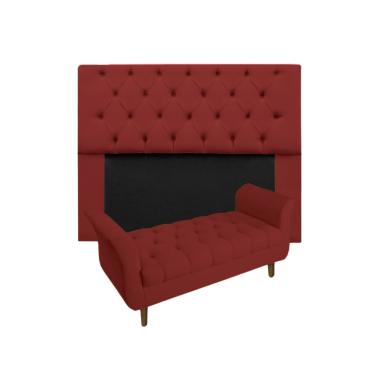 Imagem de Conjunto Cabeceira Mirage Com Recamier Grécia Solteiro 90 cm Suede Vermelho Bordo - LM DECOR