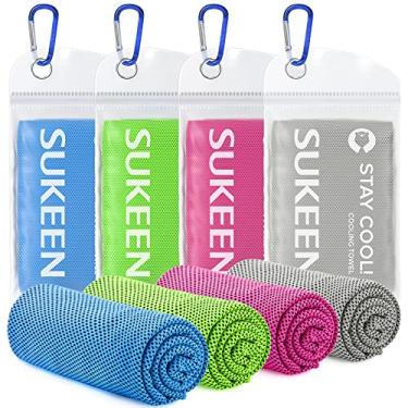 Imagem de Sukeen Pacote com 4 Toalhas Refrescantes (101,6 cm x 30,5 cm), Toalha de Gelo, Macia e Respirável, Toalha de Microfibra para Ioga, Esporte, Corrida, Academia, Treino, Acampamento, Fitness