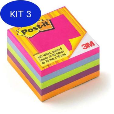 Imagem de Kit 3 Post-It 450 Folhas / 5 Blocos De 90 Folhas 76 Mm X 76