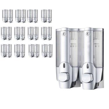 Imagem de Dispenser Duplo Gel Sabonete Liquido Shampoo Kit 12 Unidades Banheiro Parede Restaurante Hotel Shopping Pratico Parede Resistente Multiuso