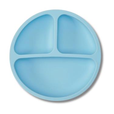 Imagem de Prato Pratinho Em Silicone Com Ventosa 3 Divisórias Infantil Bebê Clink (Azul)