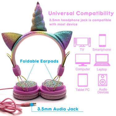 Imagem de Unicórnios fofos com fones de ouvido com fio Meninas Daugther Música Stereo Earphone Computador Cer Gamer Fone de Ouvido Gamer