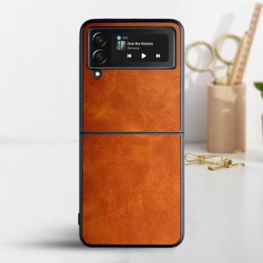 Imagem de Capa para samsung galaxy z flip 4 5 3 flip5 flip4 5g capa de couro vintage de luxo para samsung galaxy z flip 4 case, amarelo, para z flip 5