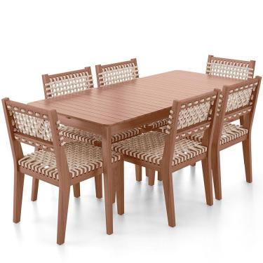 Imagem de Mesa Loren 160 cm com 6 Cadeiras Área Externa Cozinha Corda Náutica Bege Giardino G01 - Lyam Decor