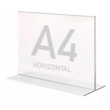 Imagem de Display Expositor T A4 21x30cm Horizontal Acrílico Ps Balcão