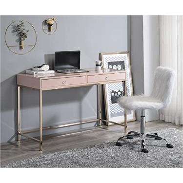 Imagem de UYYYYYYIIIIIIIIIII - Escrivaninha Moderna para Computador e Escritório Doméstico, Mesa de Estudo e Trabalho com Design Contemporâneo, Madeira e Moldura de Metal Dourado, Acabamento Rosa Alto Brilho