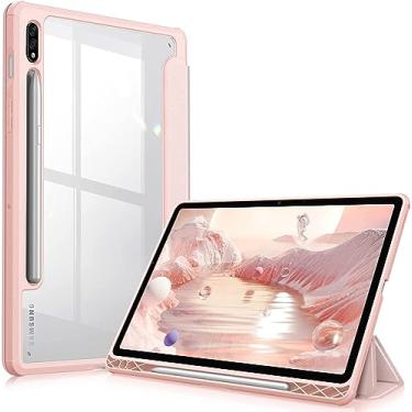 Imagem de MOOISVS Capa para Galaxy Tab S9 Ultra de 14,6 polegadas, capa preta transparente rígida. Amortecedor de TPU macio flexível com suporte de caneta - capa fólio dobrável fina para tablet Samsung Galaxy