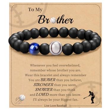 Imagem de Futebol Beisebol Basquete Presentes de Futebol Masculino Pulseiras com Contas Natural Olho de Tigre Pulseira Masculina Aniversário Presentes de Formatura para Filho Neto Bônus Filho Namorado Irmão,