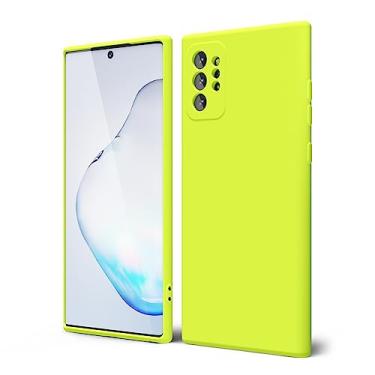 Imagem de oakxco Capa de telefone para Samsung Galaxy Note 10 Plus silicone líquido, cor sólida fluorescente brilhante, bonita, fina, de borracha macia, TPU liso, gel fosco para mulheres, meninas, amarelo neon limão