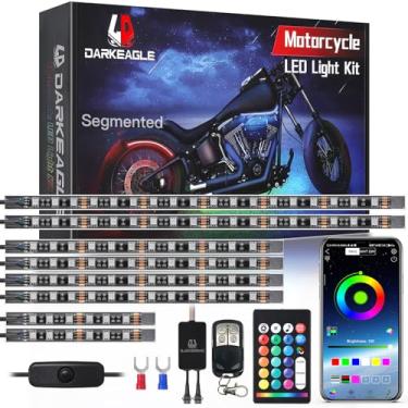 Imagem de LD DARKEAGLE Kits de luz LED RGB segmentada para motocicleta com controle remoto APP/RF, luzes multicoloridas com seta de freio, faixa impermeável de 12 V para bicicleta esportiva, cruzador, rua e