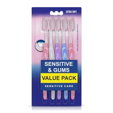Imagem de Oral Basics Escova de dentes Sensitive & Gums Everyday Care para dentes sensíveis, extra macia, pacote com 5