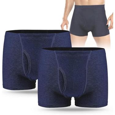 Imagem de Cueca boxer masculina para incontinência, 2 peças, proteção contra absorção, lavável, roupa íntima à prova de vazamento, com área absorvente frontal e traseira, 280 ml (azul, 4GG)