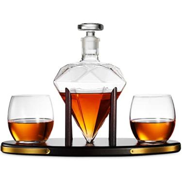 Imagem de Conjunto de diamantes Whiskey Decanter com 2 coquetéis Whisky Glasses - para Liquor, Scotch, Bourbon, Vodka - 850 ml