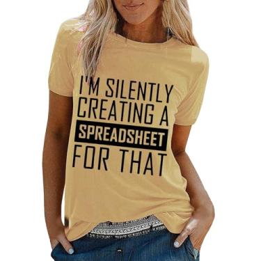 Imagem de Camiseta feminina gola redonda com estampa de letras, caimento solto, manga curta, casual, moderna, túnica, camisa de verão, Azul escuro, M