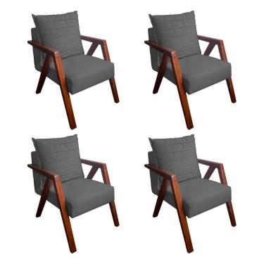 Imagem de Kit 4 Poltronas Monalisa para Recepção Mona Pés de Madeira Maciça Suede Cinza