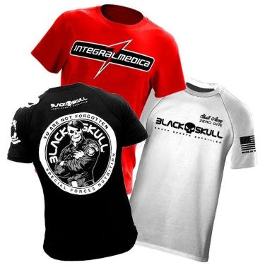 Imagem de Kit 3x Camisa  Branca + Bope Preta Black Skull + Camisa Vermelha Integralmedica-Unissex