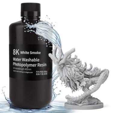 Imagem de ELEGOO Resina lavável 8K para impressora 3D Fumaça branca 1KG - Resina de fotopolímero padrão de cura UV 405nm para impressão 3D LCD/MSLA/DLP
