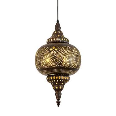 Imagem de Luminária pendente vintage, lustre marroquino suspenso com abajur esculpido oco, lâmpadas de suspensão de teto retrô turcas para cozinha, ilha, sala de jantar, sala de estar, quarto Journey