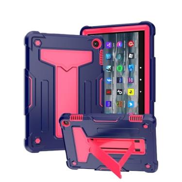 Imagem de Capa segura para crianças com suporte vertical em forma de T para Amazon Kindle Fire HD 8 2022 capa de tablet à prova de choque de corpo inteiro Coque (azul marinho rosered, Fire HD 8 2022)
