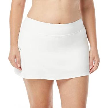 Imagem de BEACH HOUSE Emma Swim Skort – Saia de biquíni plus size modesta com shorts embutidos, Branco, 58