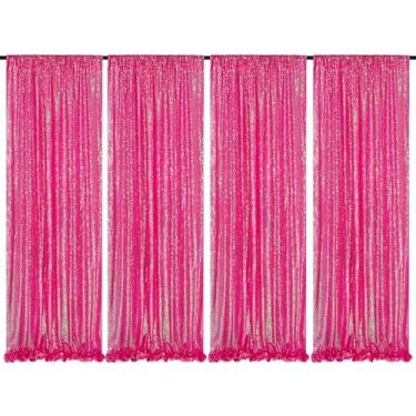 Imagem de Cortinas iridescentes rosa choque pano de fundo de lantejoulas para festa de casamento - 2FT x 20,8 m, decoração brilhante para chá de bebê, 4 peças