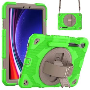 Imagem de Capa para tablet Samsung Galaxy Tab S9FE 10,9 polegadas Tab S9 28 cm à prova de choque de corpo inteiro infantil segura não tóxica com compartimento para caneta (verde e café, para Tab S9 11 2023)