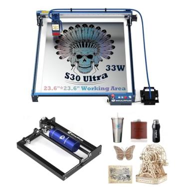Imagem de SCULPFUN S30 Ultra 33W Gravador a Laser com Sculpfun Rolo Giratório, Cortador a Laser com Assistência Inteligente de Ar, Área de Trabalho de 600 * 600 mm, Pode Gravar Objetos Cilíndricos