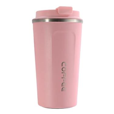 Imagem de Caneca de café de viagem isolada de 500 ml - aço inoxidável de grau alimentício, à prova de vazamento, sem BPA, design antiderrapante, boca larga para facilitar a limpeza (rosa)